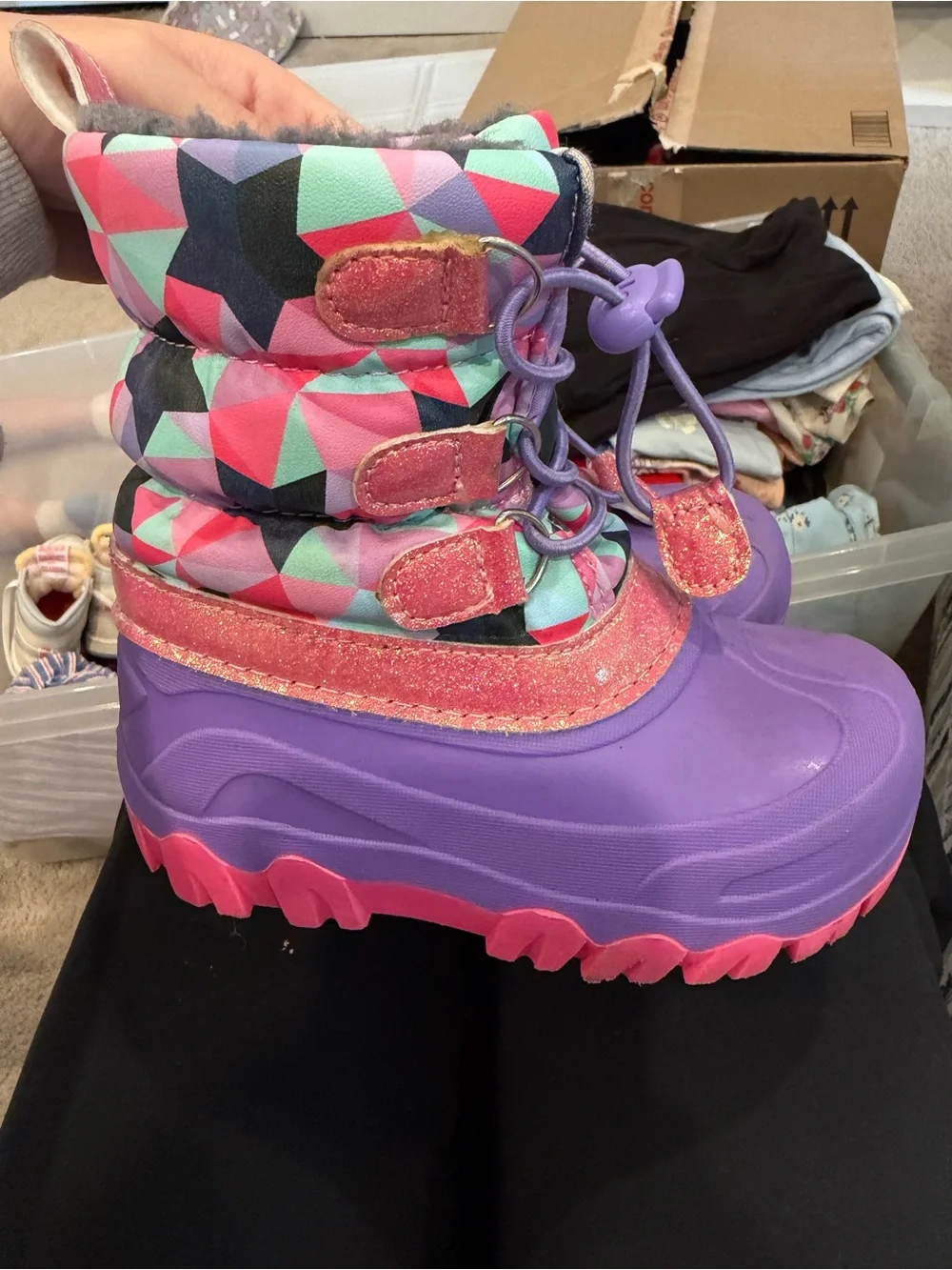 Kids Winter Snow Boots - Purple Pink Geometric